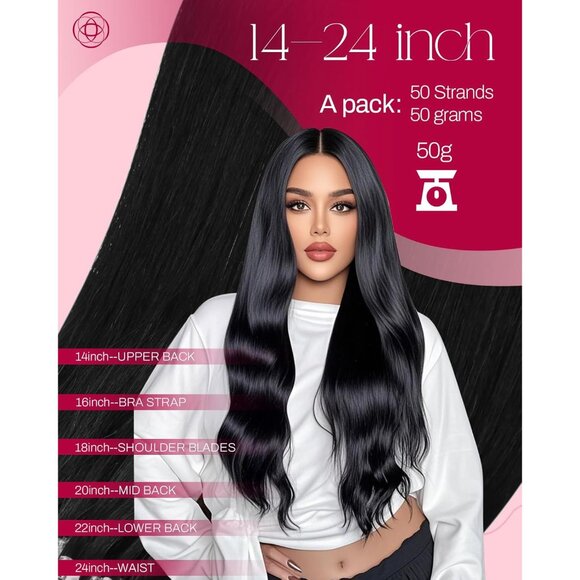 Micro Link Hair Extensions Human Hair Straight 24 Inch BLACK Volume - Picture 3 of 9